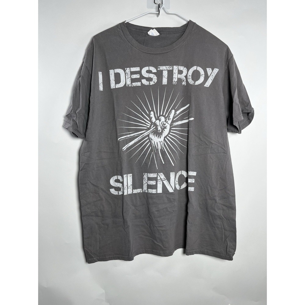 Drummer T-Shirt Lg I Destroy Silence Port & Company 100% Cotton Music Drums‎